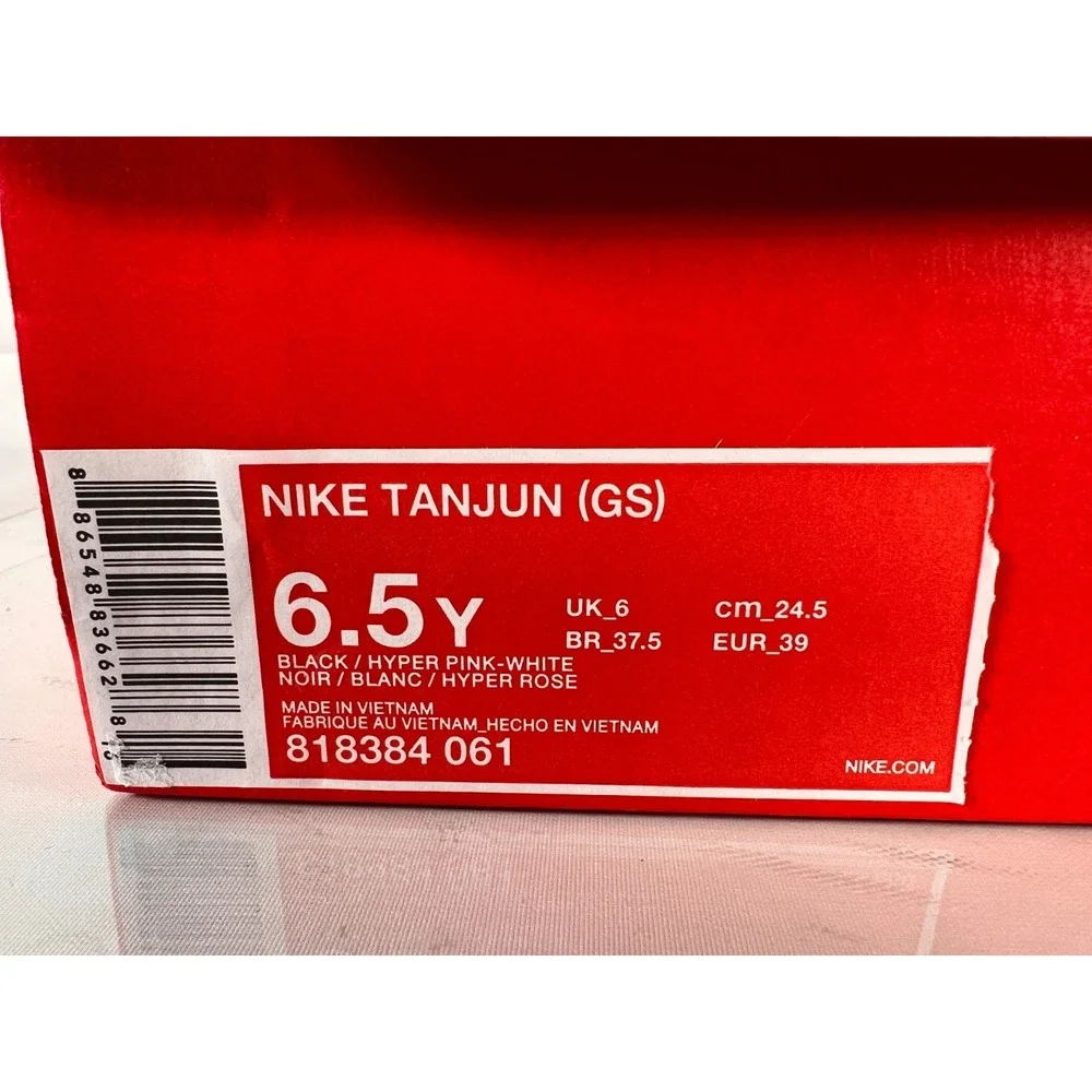 Nike Tanjun‎ GS Black Hyper Pink White Kids Size 6.5 Running Shoes 818384 061